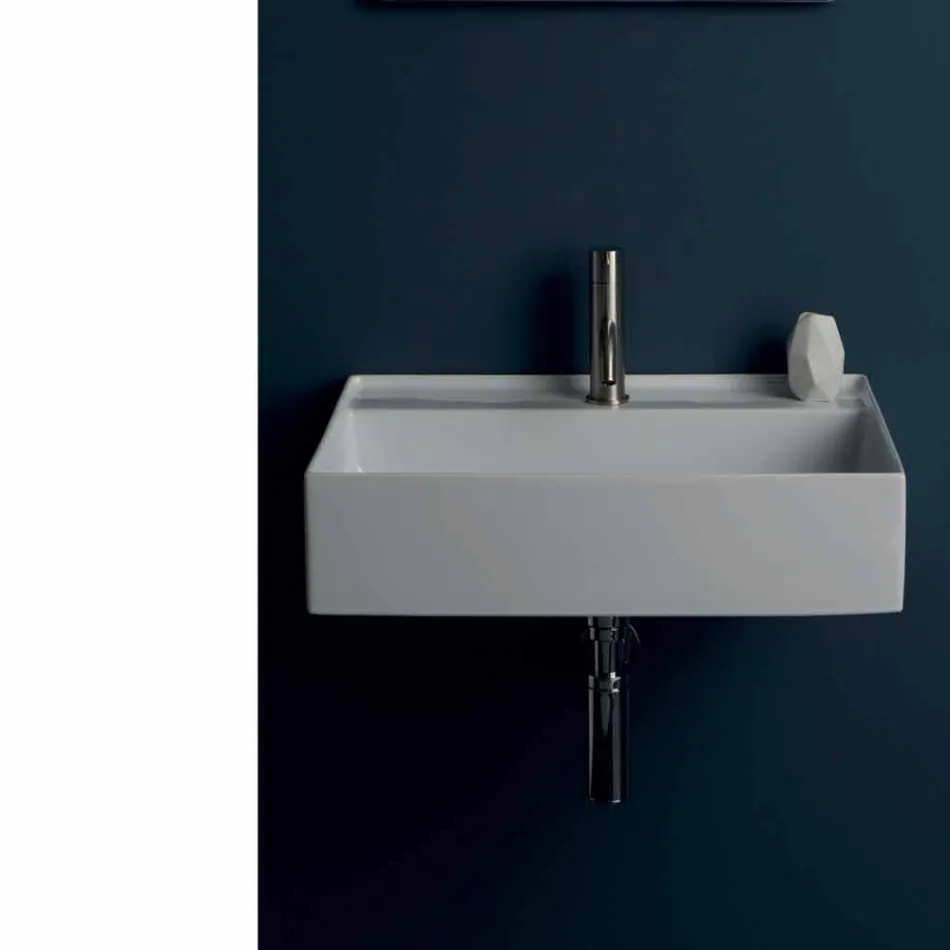 Lavabo sospeso in ceramica design moderno Sun 60x45 cm, made in Italy Viadurini