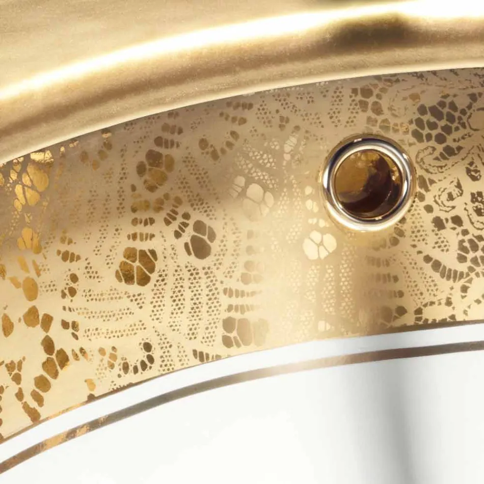 Lavabo sottopiano in fire clay e oro fatto a mano in Italia, Egeo Viadurini
