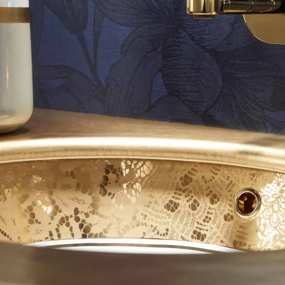 Lavabo sottopiano in fire clay e oro fatto a mano in Italia, Egeo Viadurini