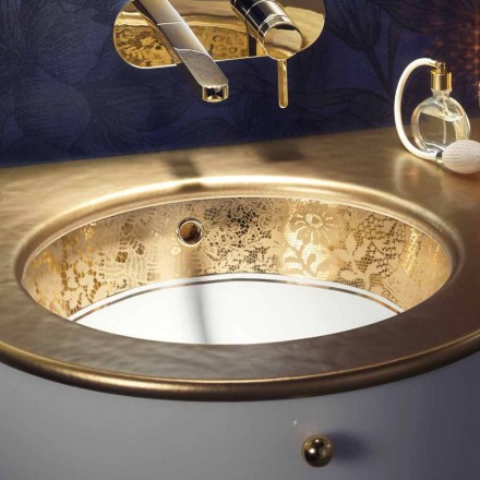 Lavabo sottopiano in fire clay e oro fatto a mano in Italia, Egeo Viadurini