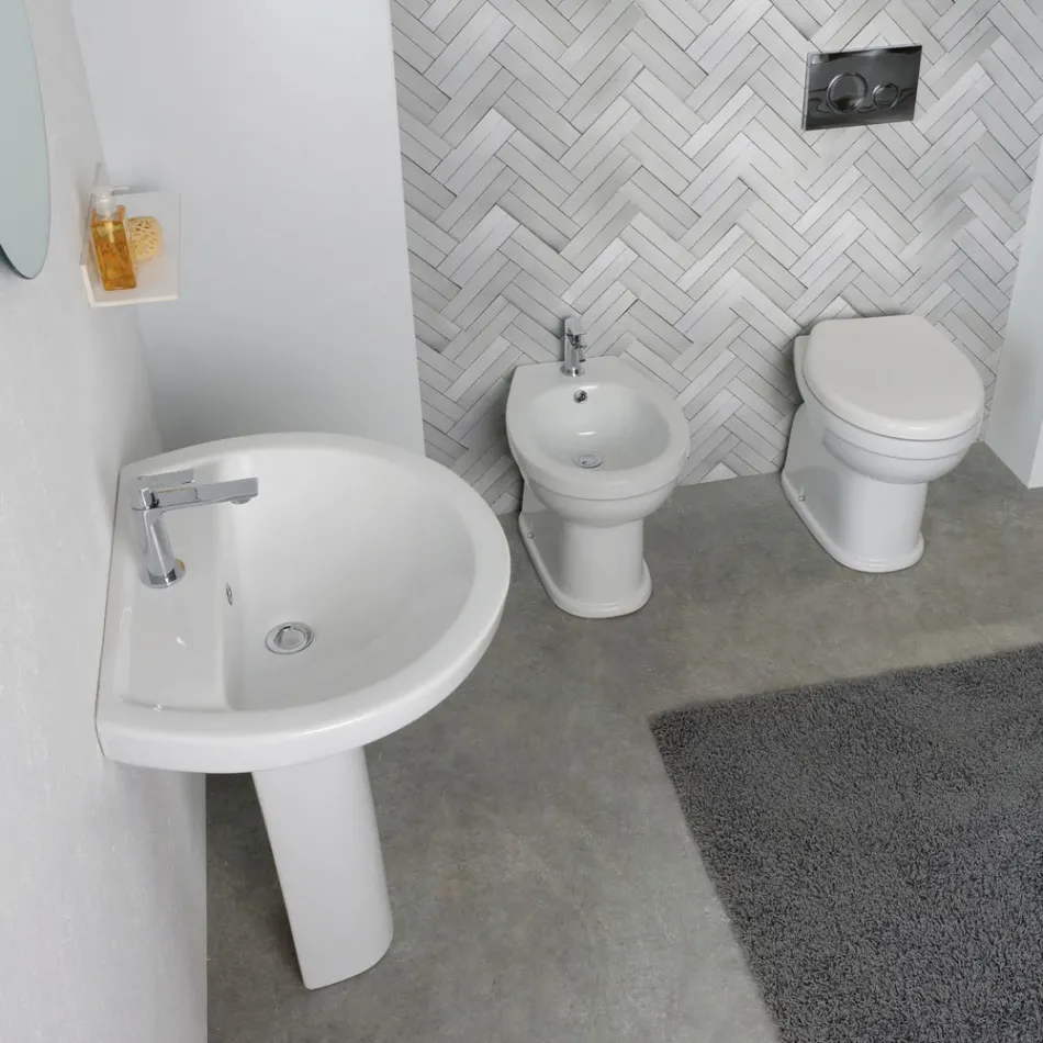 Lavabo su Colonna in Ceramica Bianca dal Design Moderno Elegante - Silice Viadurini