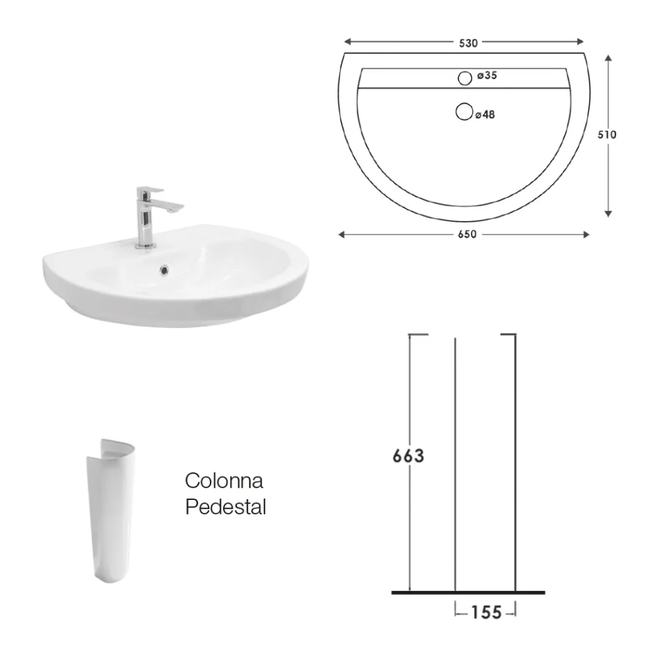 Lavabo su Colonna in Ceramica Bianca dal Design Moderno Elegante - Silice Viadurini
