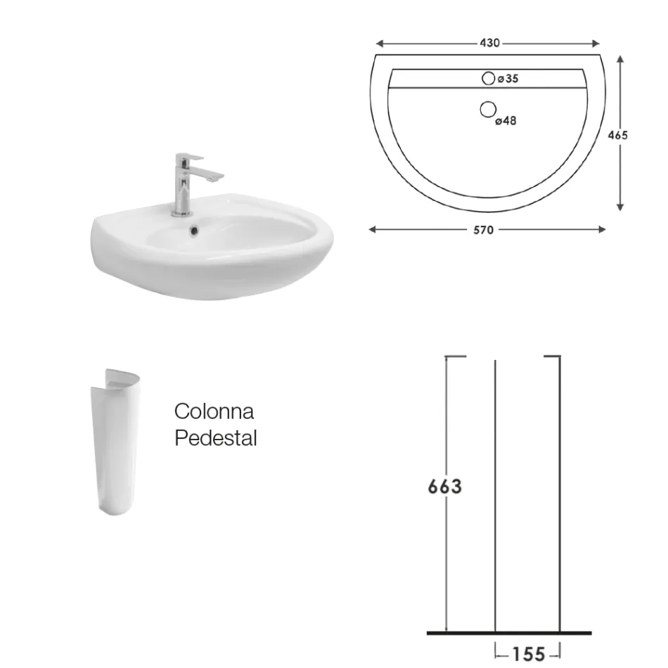 Lavabo su Colonna in Ceramica Bianca dal Design Moderno Elegante - Silice Viadurini