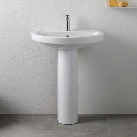 Lavabo su Colonna in Ceramica Bianca dal Design Moderno Elegante - Silice Viadurini