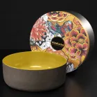 Lavabo Tondo da Appoggio Giallo in Argilla Smaltato Made in Italy - Tatiana Viadurini
