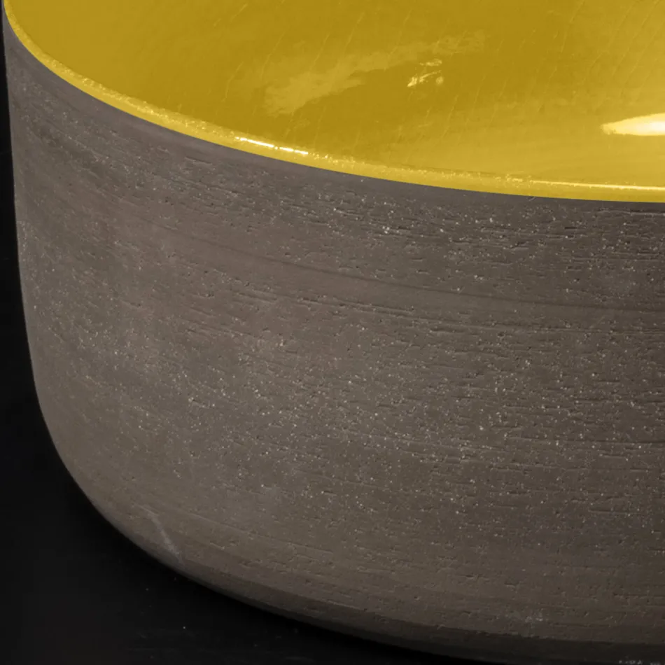 Lavabo Tondo da Appoggio Giallo in Argilla Smaltato Made in Italy - Tatiana Viadurini