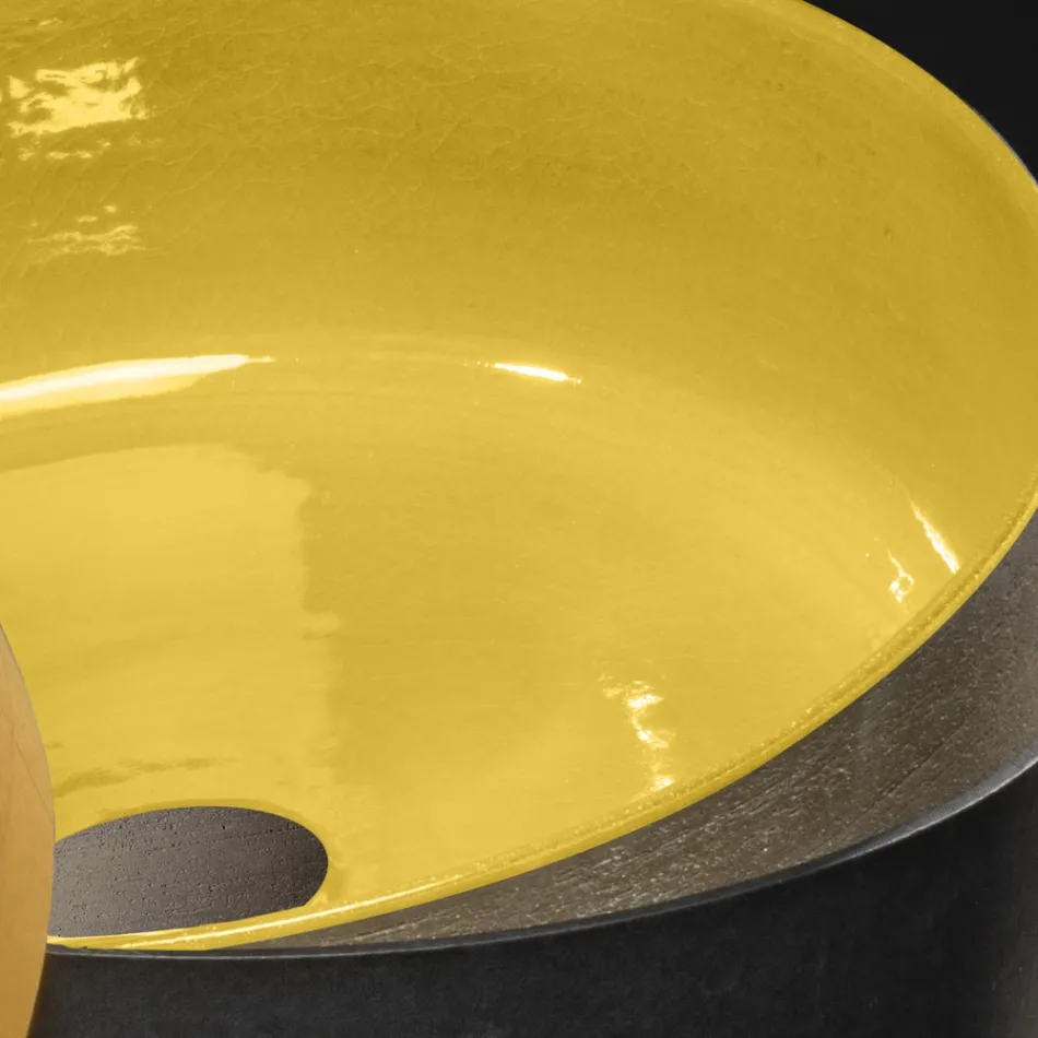 Lavabo Tondo da Appoggio Giallo in Argilla Smaltato Made in Italy - Tatiana Viadurini