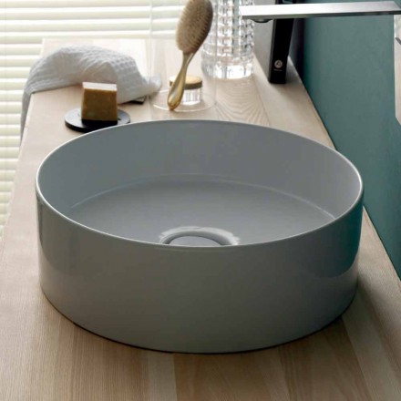 Lavabo tondo da appoggio in ceramica moderno Sun Circle diametro 40 cm Viadurini