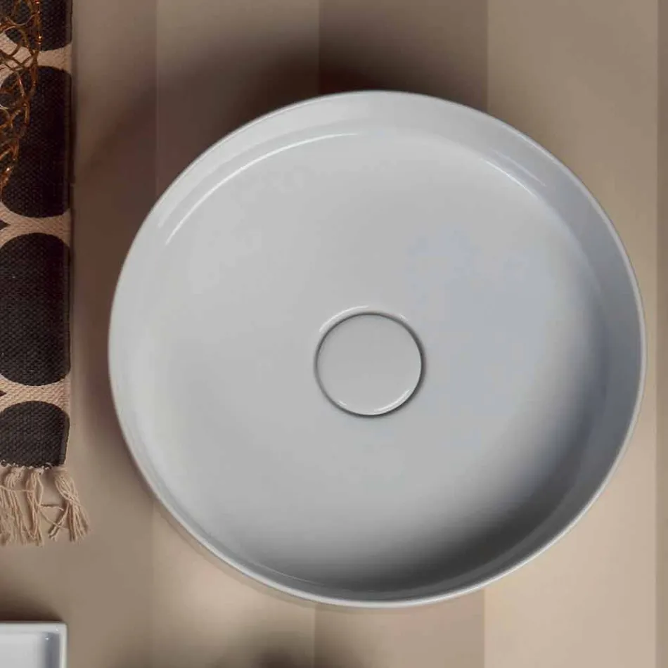 Lavabo tondo da appoggio in ceramica moderno Sun Circle diametro 40 cm Viadurini