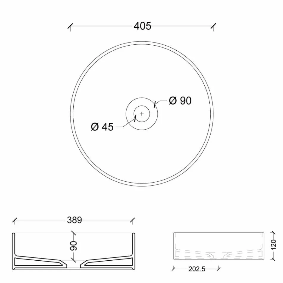 Lavabo tondo da appoggio in ceramica moderno Sun Circle diametro 40 cm Viadurini