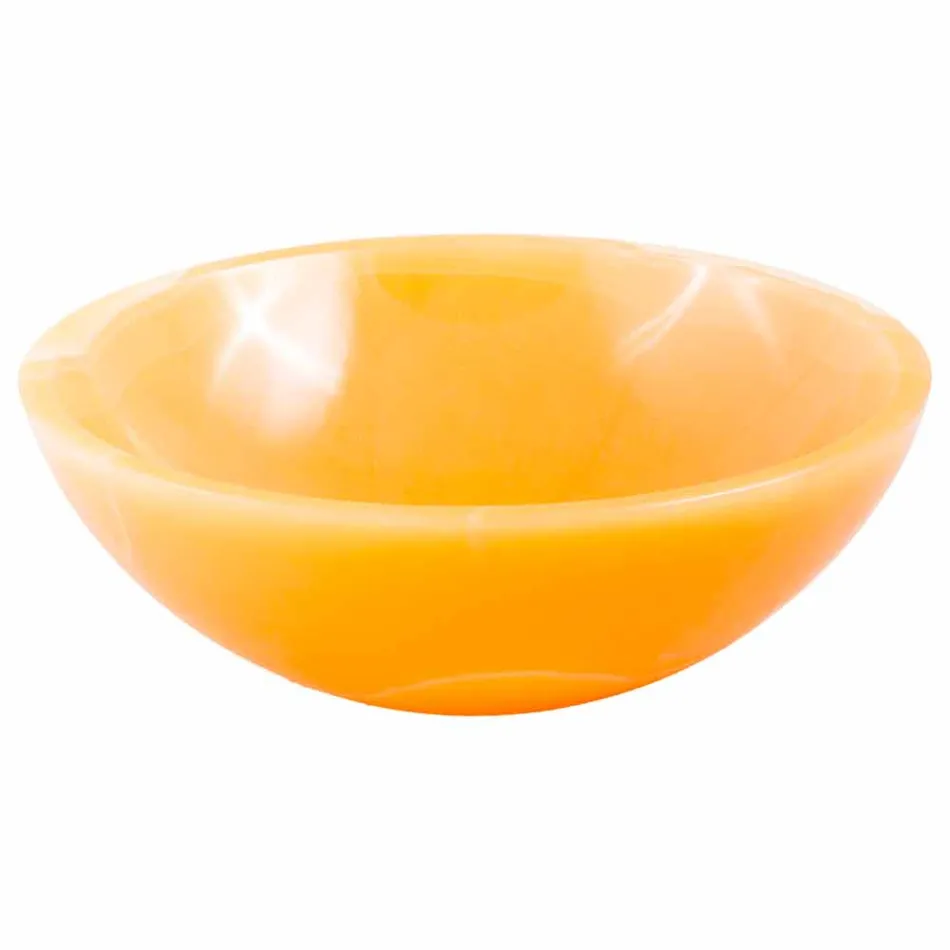 Lavabo tondo da appoggio in pietra onice arancione Aris Viadurini