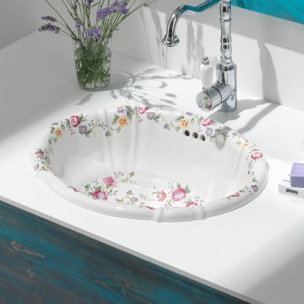 Lavabo Vintage in Porcellana Fuso a Mano con Fiori Made in italy - Barbera Viadurini