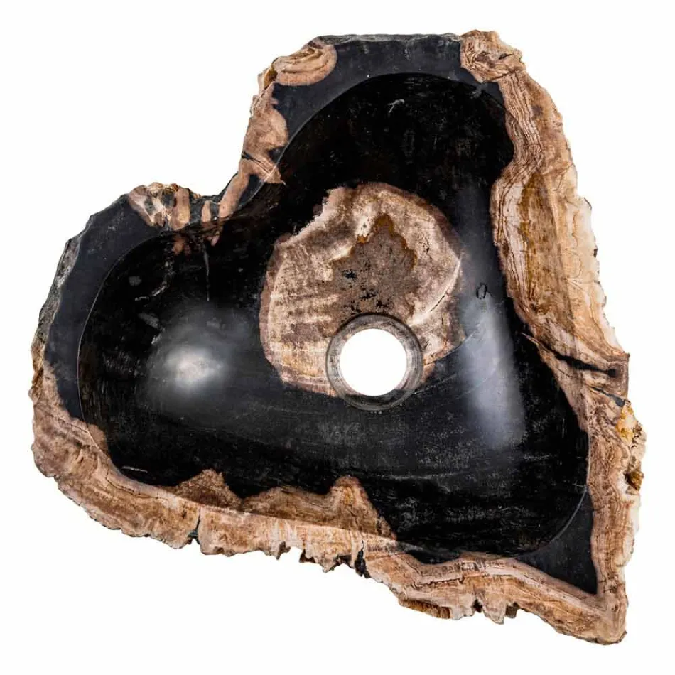 Lavandino da appoggio fatto a mano in legno fossile, Neirone Viadurini