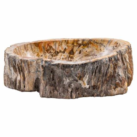 Lavandino da appoggio prodotto a mano in legno fossile, Neviglie Viadurini