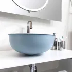 Lavandino da Appoggio Rotondo in Metallo Smaltato Bianco e Azzurro Cielo - Sky Viadurini