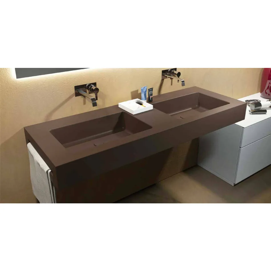 Lavandino doppio sospeso moderno in Luxolid made in Italy, Ruffano Viadurini