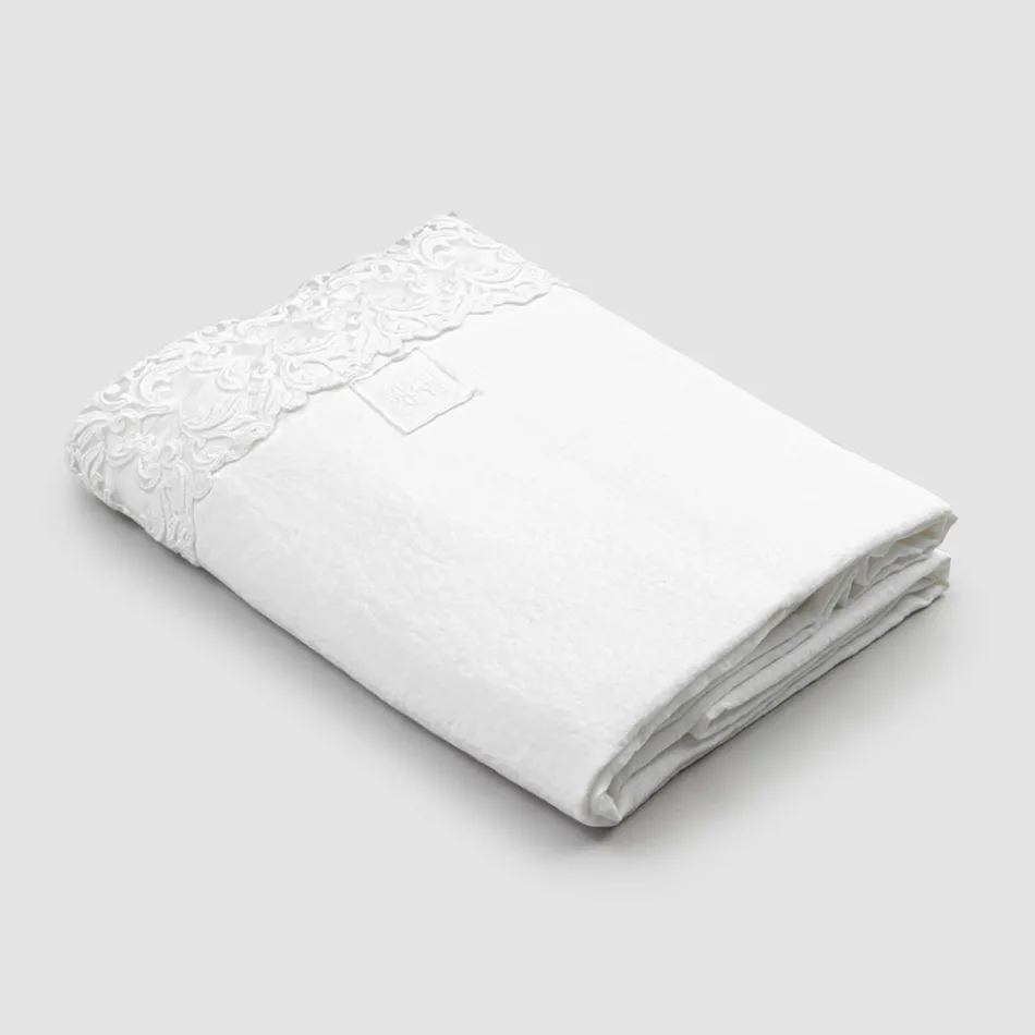 Lenzuolo di Lino Bianco con Pizzo per Letto Matrimoniale Alta Qualità - Fiumana Viadurini