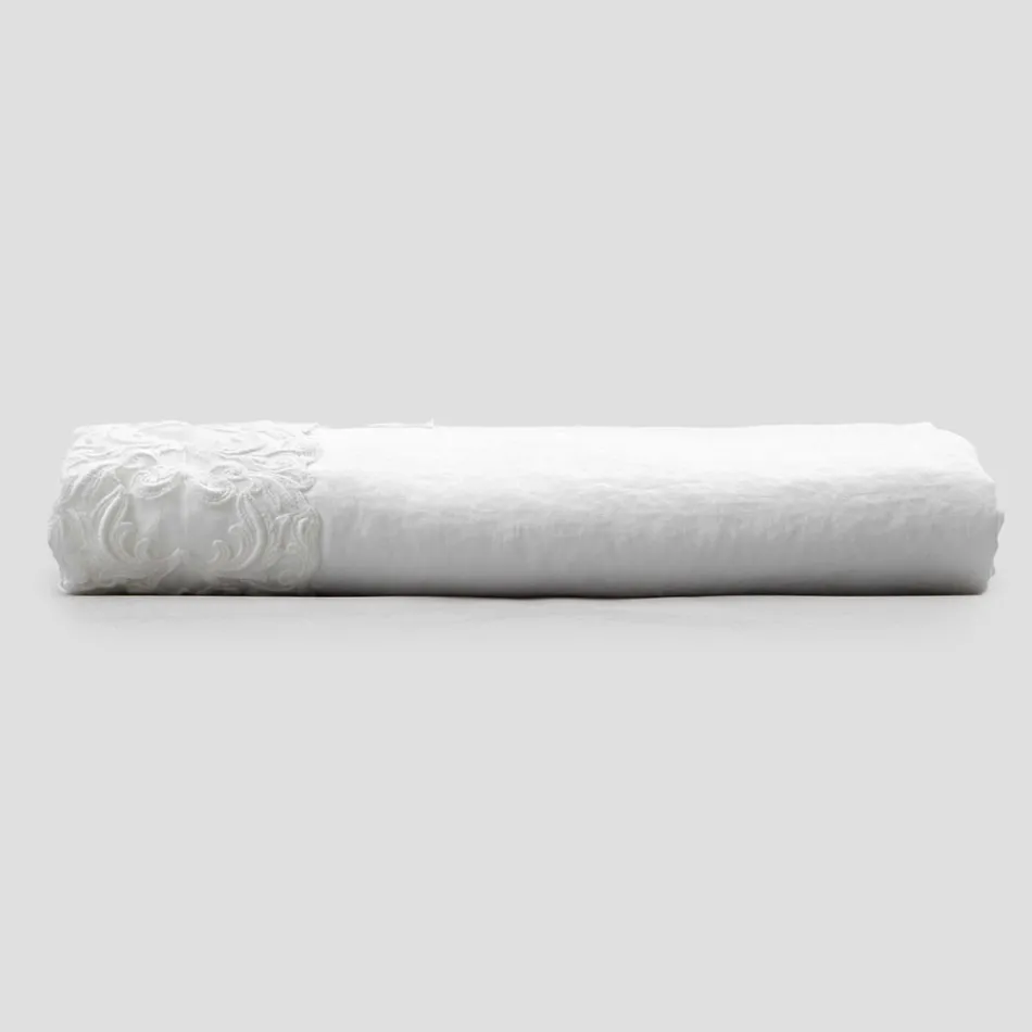 Lenzuolo di Lino Bianco con Pizzo per Letto Matrimoniale Alta Qualità - Fiumana Viadurini