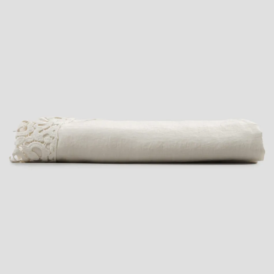 Lenzuolo Letto Matrimoniale in Lino con Pizzo Poema, 3 Finiture - Dulcis Viadurini