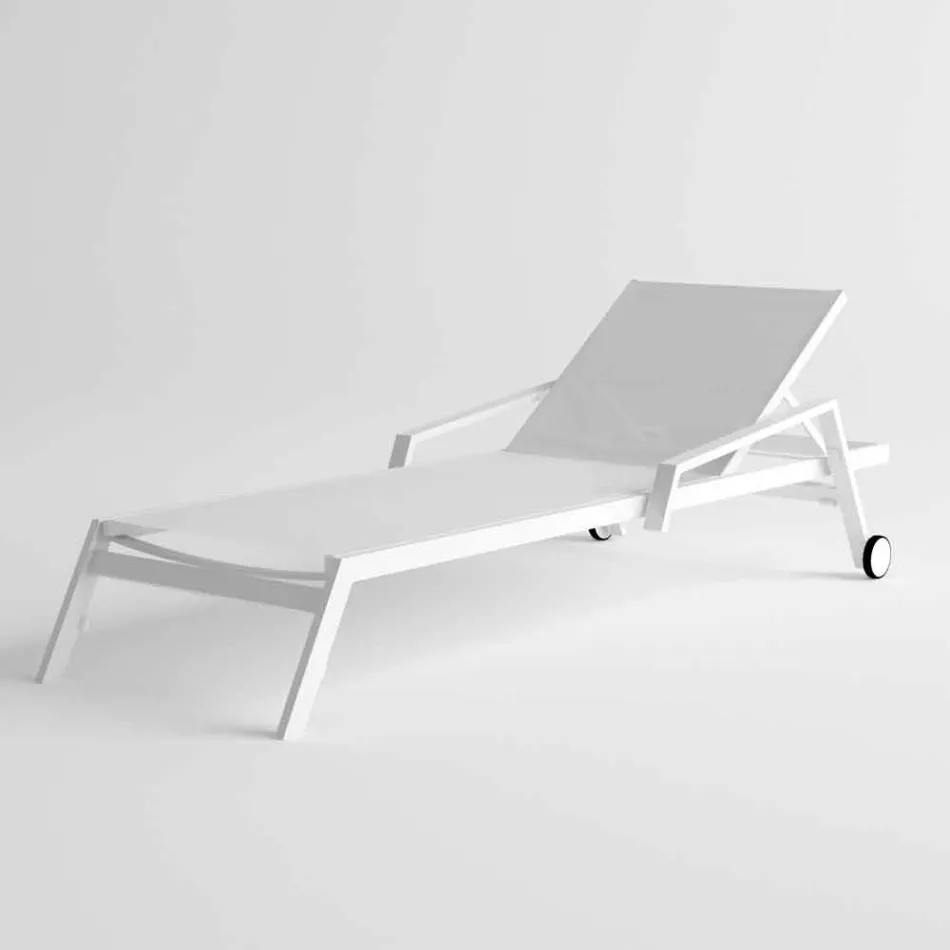 Lettino da Esterno in Alluminio con Ruote e Braccioli Design Moderno- Carmine Viadurini