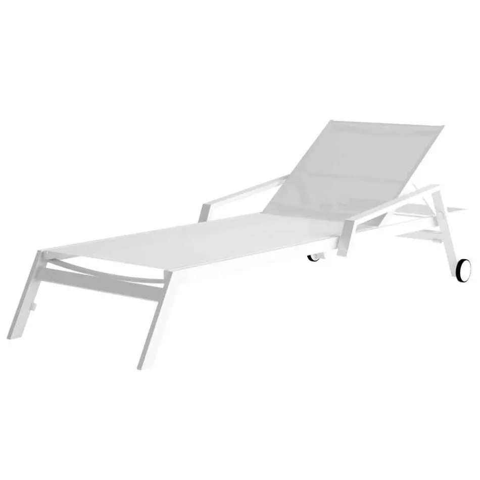 Lettino da Esterno in Alluminio con Ruote e Braccioli Design Moderno- Carmine Viadurini