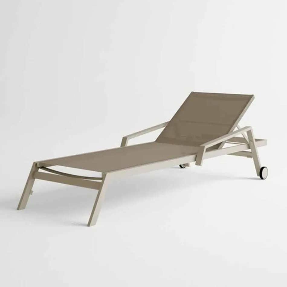 Lettino da Esterno in Alluminio con Ruote e Braccioli Design Moderno- Carmine Viadurini