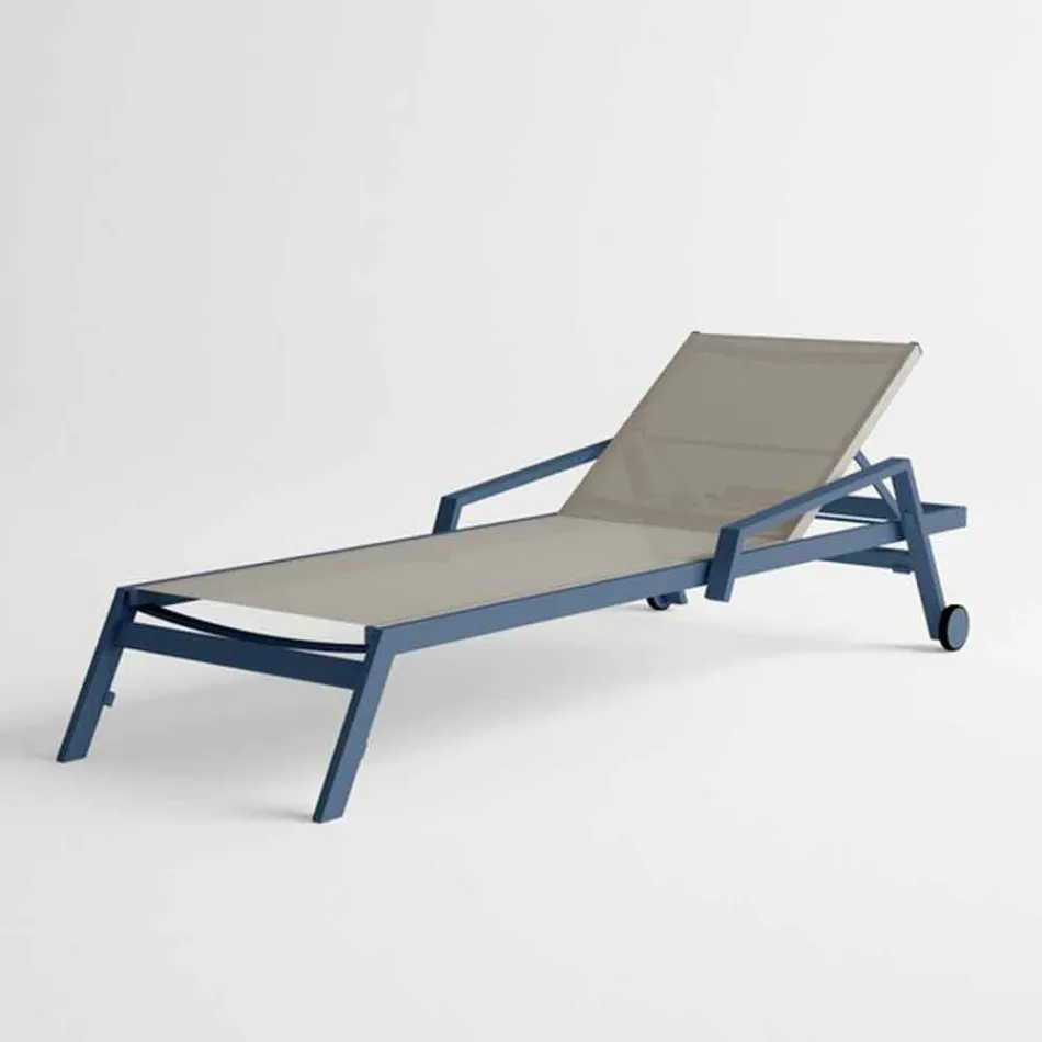 Lettino da Esterno in Alluminio con Ruote e Braccioli Design Moderno- Carmine Viadurini