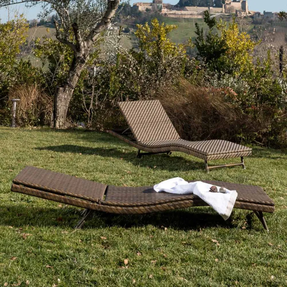 Lettino da Esterno in Polyrattan con Ruote   – Meredith Viadurini