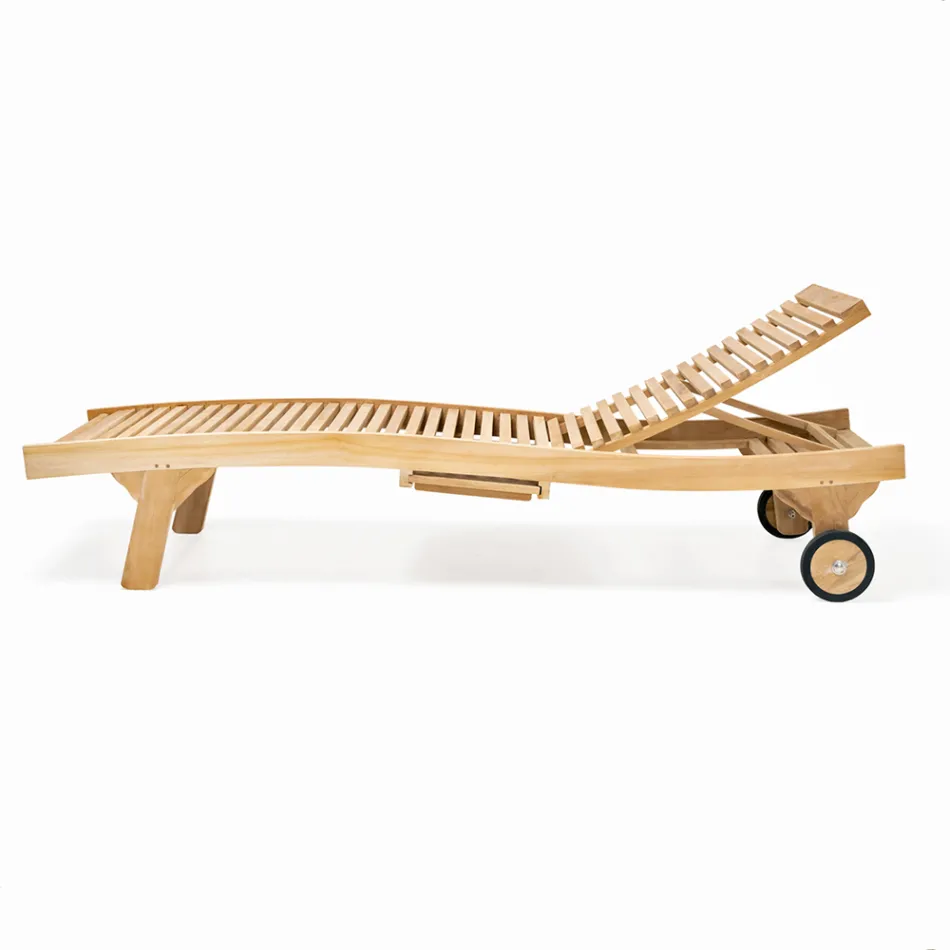 Lettino da Esterno in Teak Naturale – Yggdrasil Viadurini