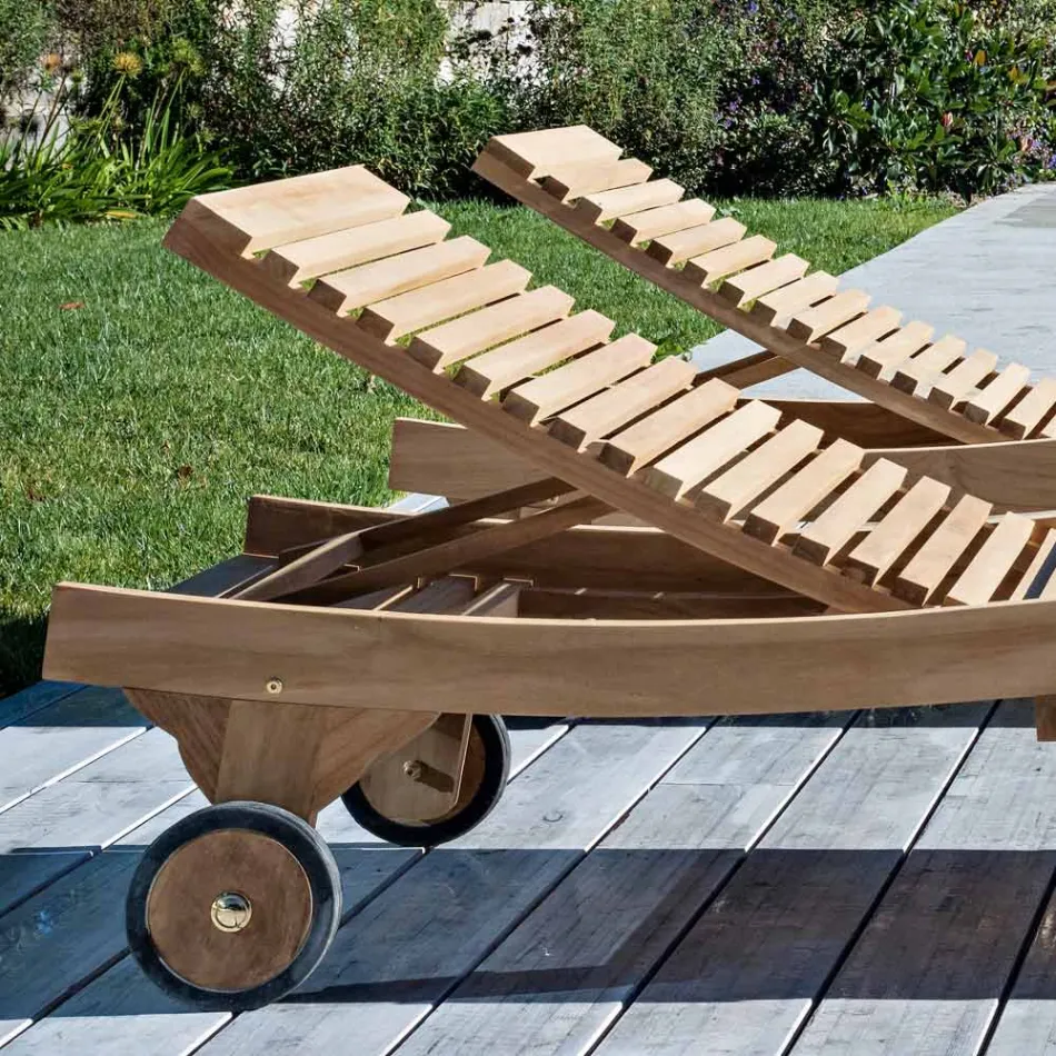 Lettino da Esterno in Teak Naturale – Yggdrasil Viadurini