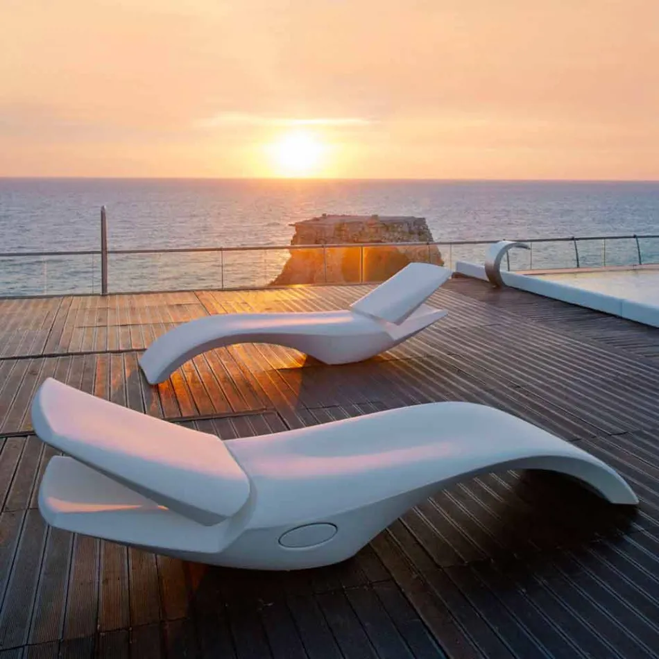 Lettino da Giardino Chaise Longue di Design in Plastica Bianca - Zoe by Mayyour Viadurini