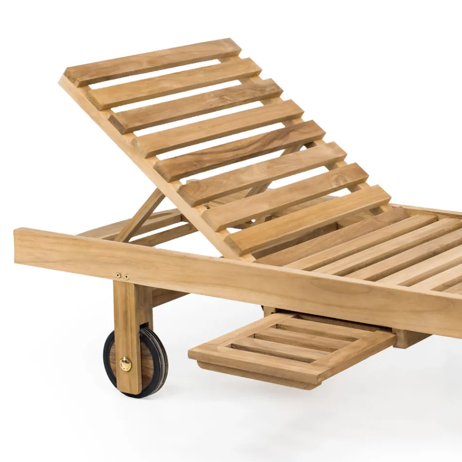 Lettino da Giardino in Legno di Teak Naturale – Yggdrasil Viadurini