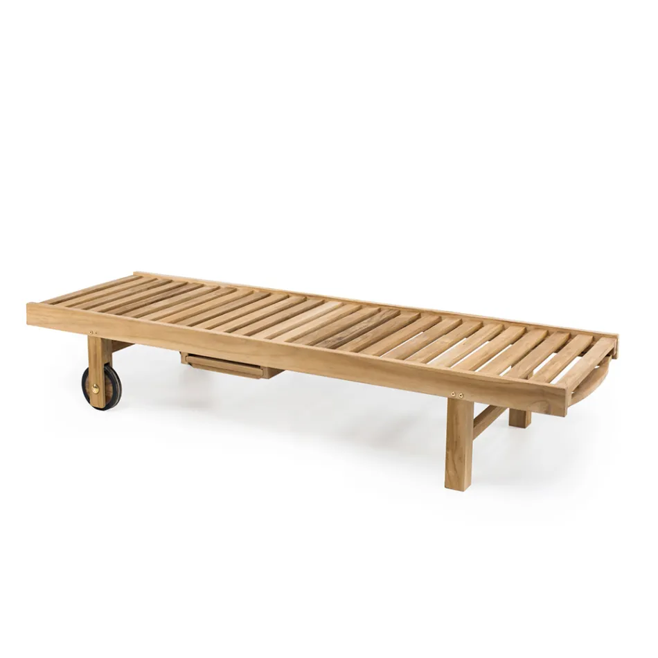 Lettino da Giardino in Legno di Teak Naturale – Yggdrasil Viadurini