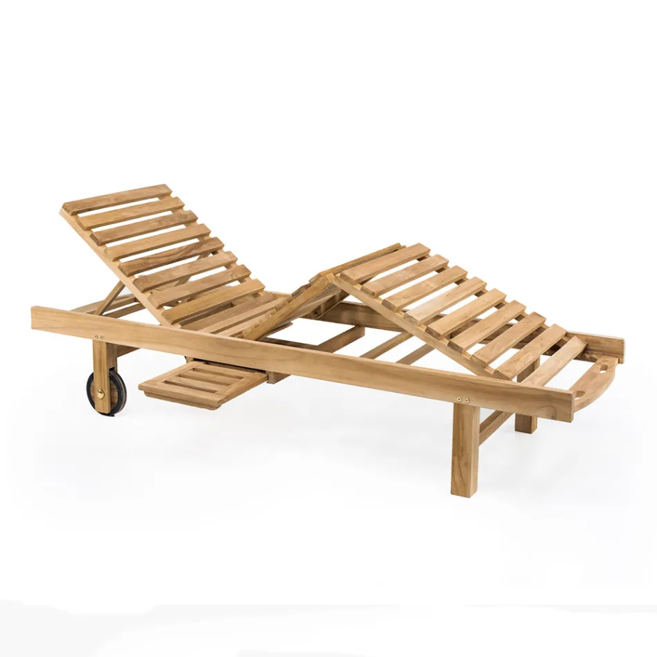 Lettino da Giardino in Legno di Teak Naturale – Yggdrasil Viadurini