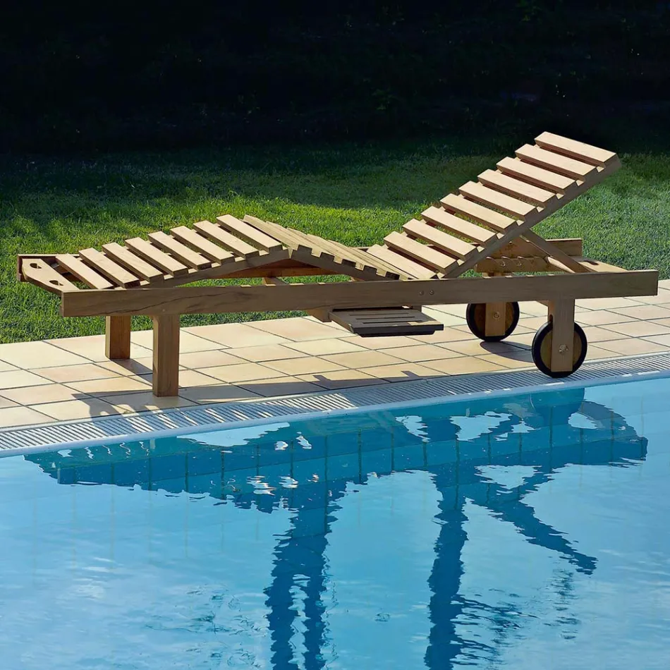 Lettino da Giardino in Legno di Teak Naturale – Yggdrasil Viadurini