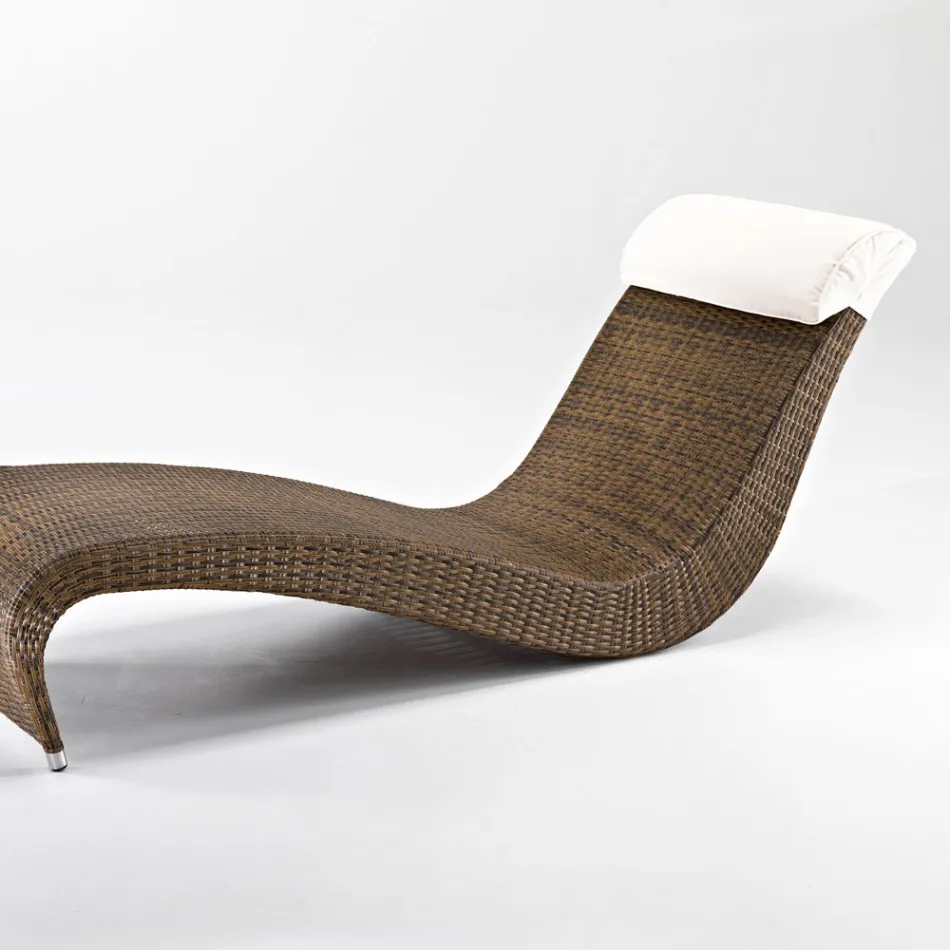 Lettino da Giardino in Polyrattan con Cuscino Poggiatesta – Viserys Viadurini