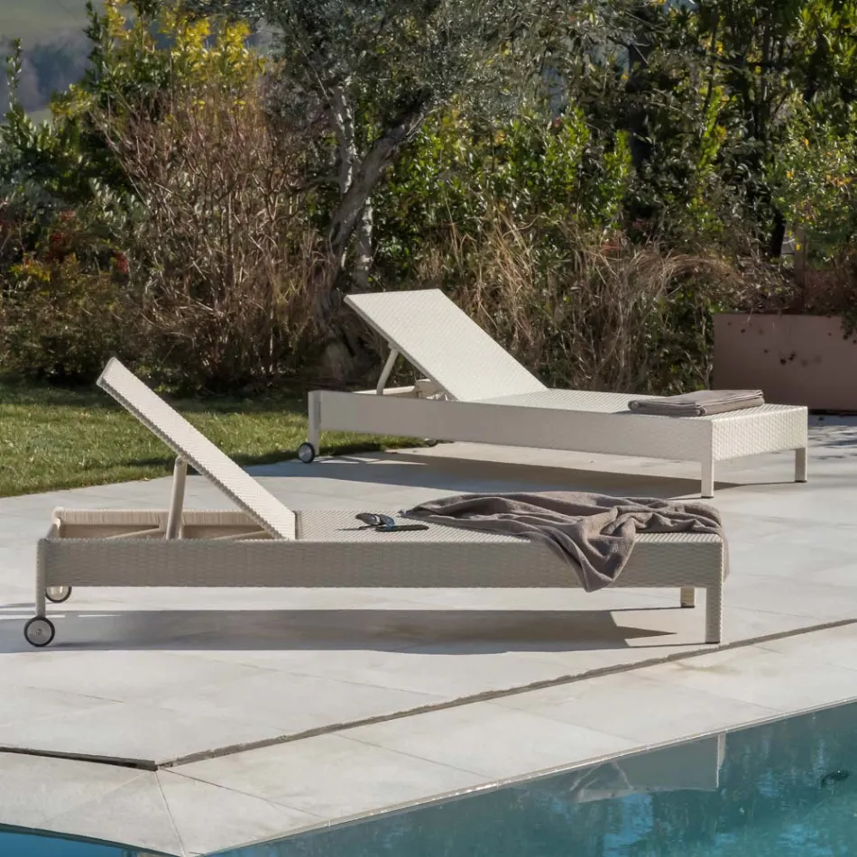 Lettino da Giardino in Polyrattan con Ruote – Sunbathe Viadurini