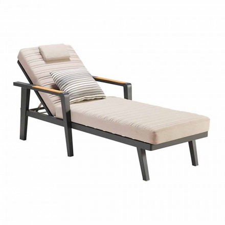 Lettino Prendisole in Alluminio e Braccioli in Teak con Poggiatesta - Moira Viadurini