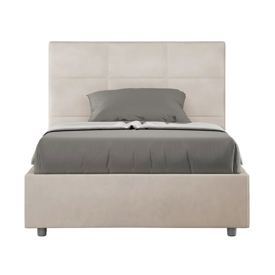 Letto 120x200 cm con Testata a Rettangoli in Microfibra Made in Italy - Brina Viadurini