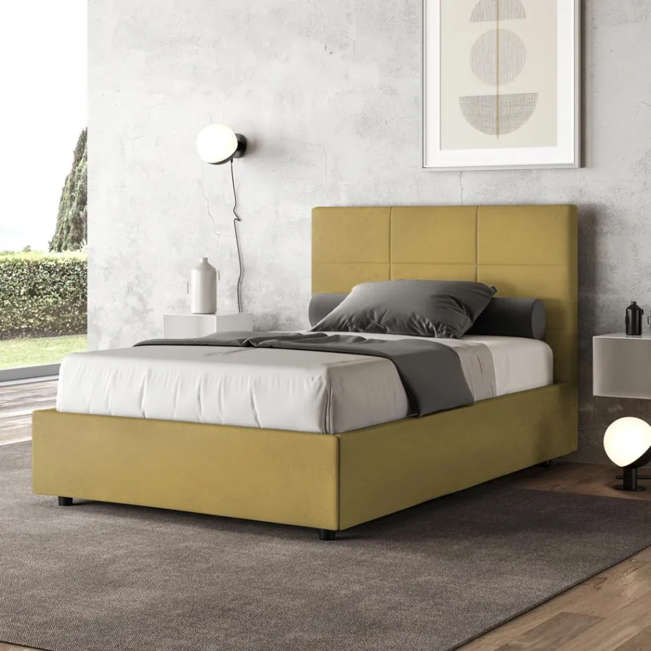 Letto 120x200 cm con Testata a Rettangoli in Microfibra Made in Italy - Brina Viadurini