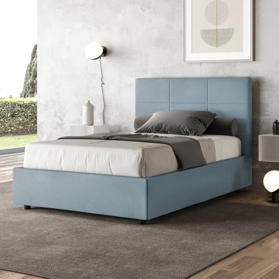 Letto 120x200 cm con Testata a Rettangoli in Microfibra Made in Italy - Brina Viadurini