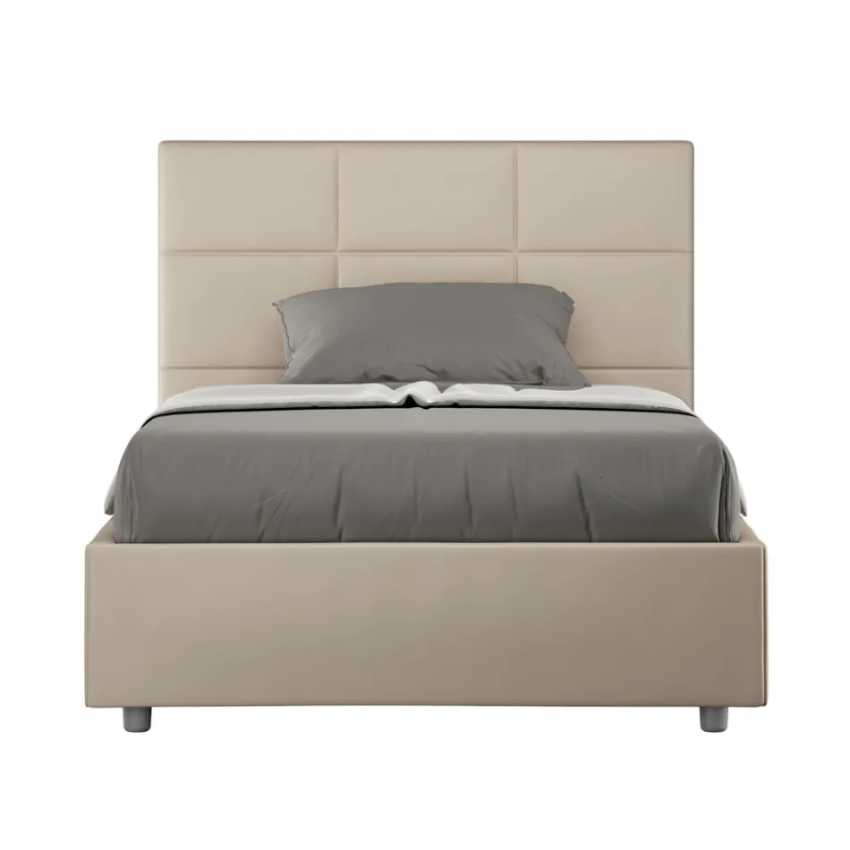 Letto 120x200 cm con Testata a Rettangoli in Similpelle Made in Italy - Brina Viadurini