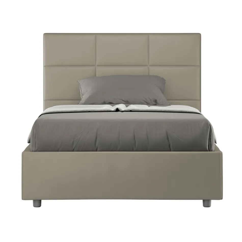 Letto 120x200 cm con Testata a Rettangoli in Similpelle Made in Italy - Brina Viadurini
