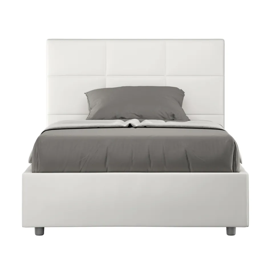 Letto 120x200 cm con Testata a Rettangoli in Similpelle Made in Italy - Brina Viadurini