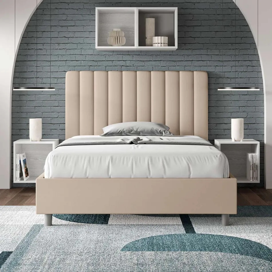 Letto 120x200 cm Testata con Linee Verticali Simmetriche Made in Italy - Guanto Viadurini