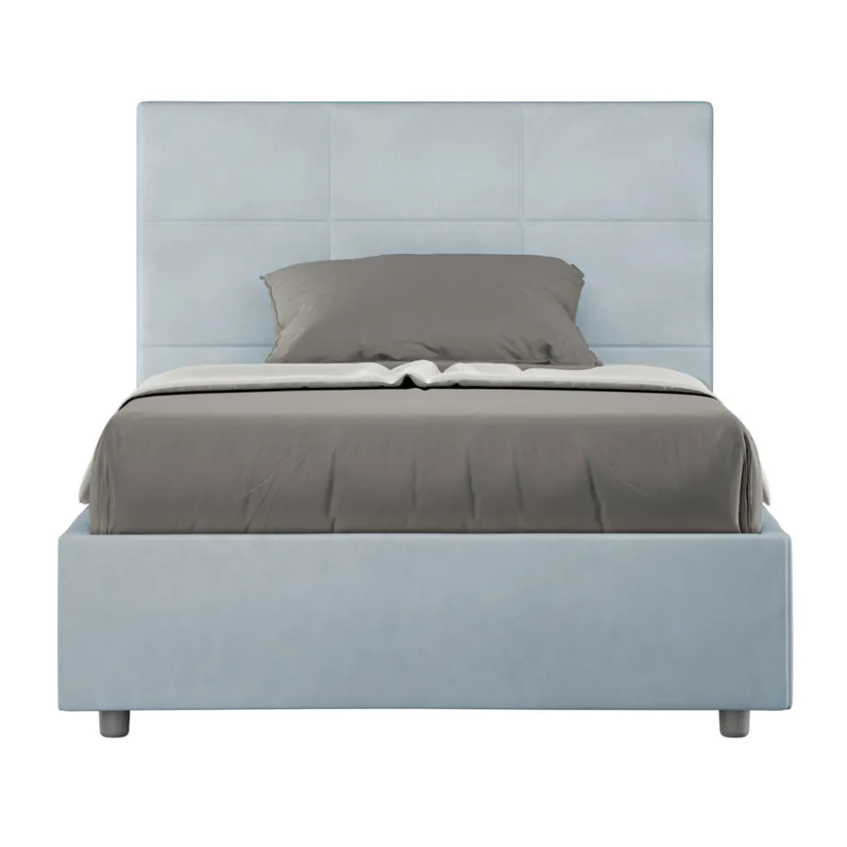 Letto 140x200 cm con Testata a Rettangoli in Microfibra Made in Italy - Brina Viadurini