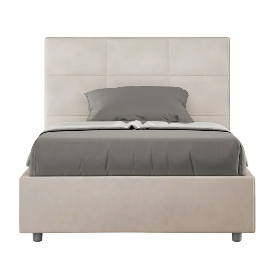 Letto 140x200 cm con Testata a Rettangoli in Microfibra Made in Italy - Brina Viadurini
