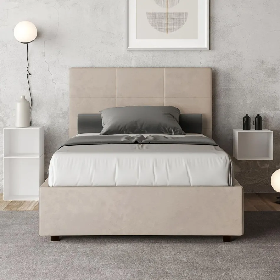 Letto 140x200 cm con Testata a Rettangoli in Microfibra Made in Italy - Brina Viadurini