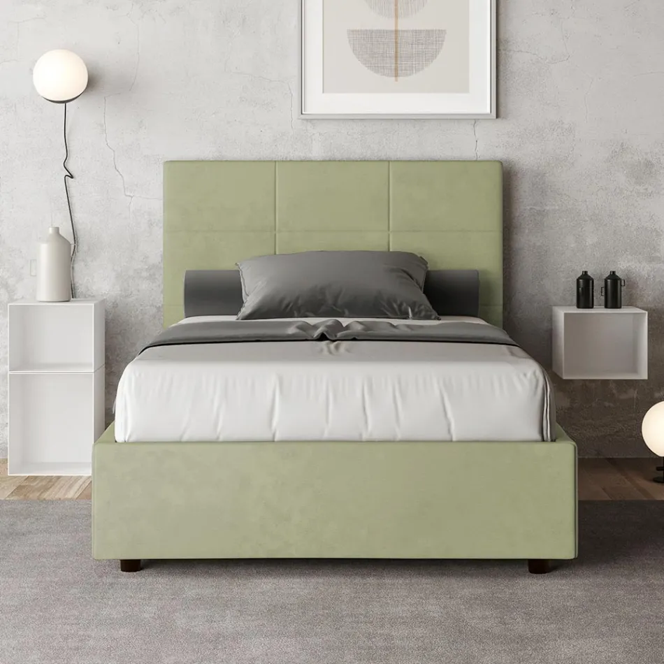 Letto 140x200 cm con Testata a Rettangoli in Microfibra Made in Italy - Brina Viadurini