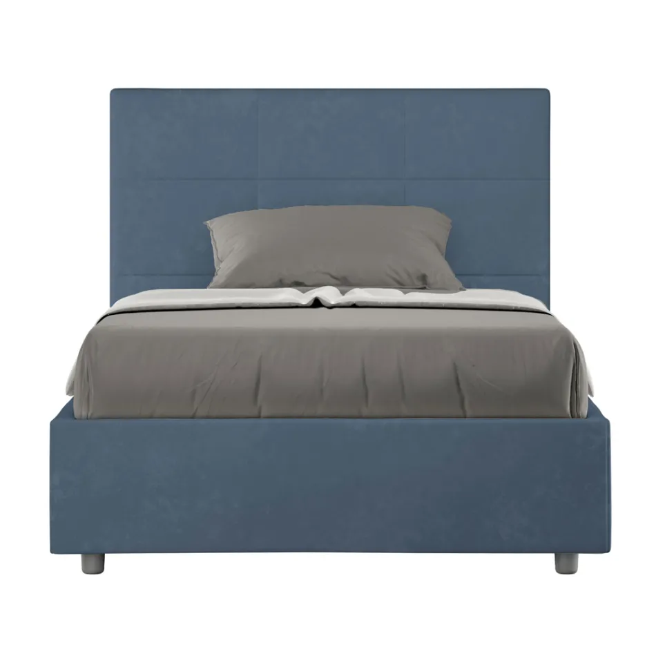 Letto 140x200 cm con Testata a Rettangoli in Microfibra Made in Italy - Brina Viadurini